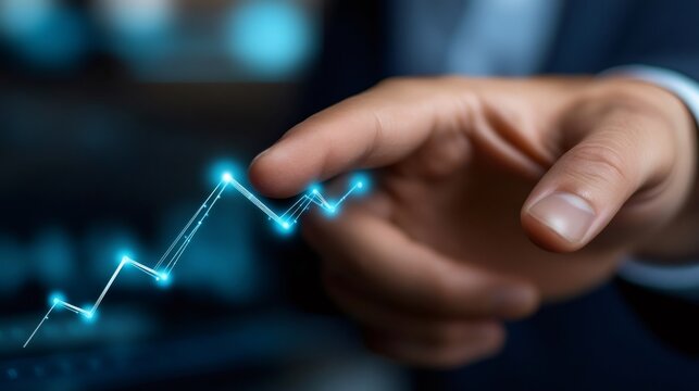 Business person hand touching glowing financial growth graph - Powered by Adobe