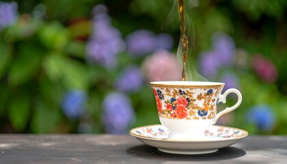 Teacup in garden setting