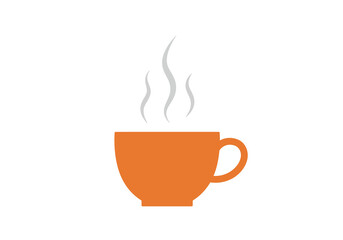 Obraz premium Orange teacup with steam rising from it on a white background