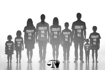Diverse group of people of all ages and sizes standing together, united by the powerful message of equality for all.