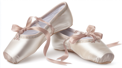 Two ballet slippers with ribbons tied to the toe isolated on transparent background