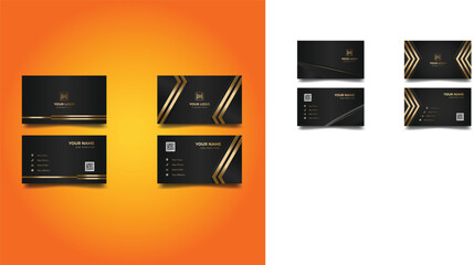 Business Card Design Mockup: A collection of elegantly designed business cards, featuring sleek black and gold elements, ready for professional presentations or showcasing branding concepts. 