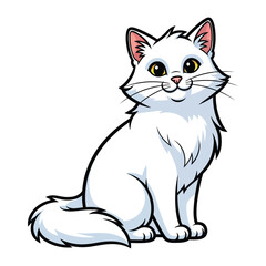 Pure White Feline: A cute, animated white cat with bright, expressive eyes sits gracefully, radiating a sense of gentle charm and companionship.