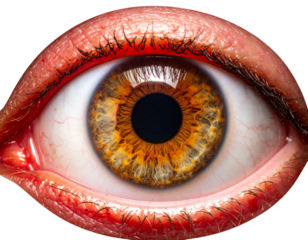 human red eye close up isolated on a transparent background PNG