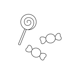 Outline Candy Illustration with Lollipop and Wrapped Sweets