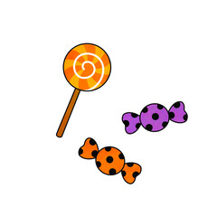 Halloween Candy Illustration with Colorful Lollipop and Wrapped Sweets