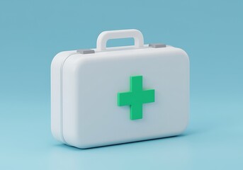 Obraz premium First aid kit on blue background providing medical assistance and healthcare needs for emergencies and injuries with 3D rendering