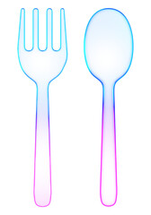 3D glassmorphism fork and spoon with glossy gradient. Minimal utensil icon for food, dining, and restaurant design