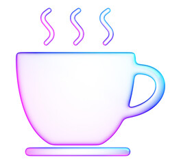 3D glassmorphism coffee cup with hot steam. Minimal glossy drink icon for beverage, cafe, and relaxation design