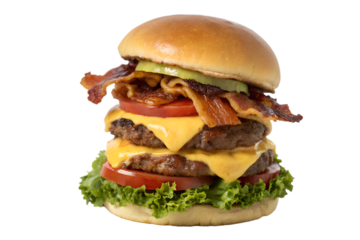 Juicy Double Bacon Cheeseburger Two Beef Patties, Melted Cheese, Crisp Bacon, Fresh Toppings