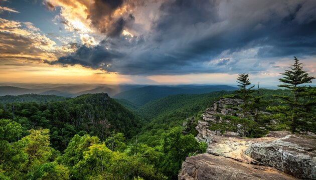 Dramatic Skies Over The Linville Gorge Wilderness In North Carolina - Powered by Adobe