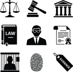 Law and justice icons set vector illustration for legal courtroom and judicial system concept symbol 100