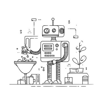 robot washing vegetables line art clip art preview