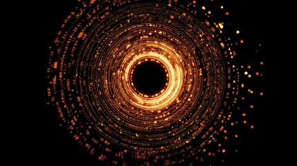 Abstract glowing spiral representing hashing algorithm and data values.