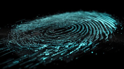 Digital glowing fingerprint as a concept of hashing and security.
