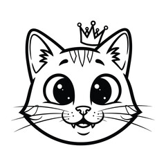 Cute Cat Royalty: An adorable cartoon cat wearing a crown, exuding charm and cuteness, a perfect illustration for playful projects.