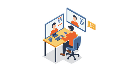 Remote work setup with video conferencing in modern office environment
