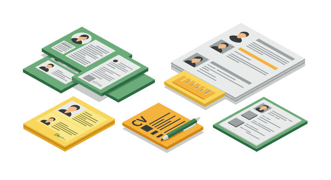 Isometric resume templates with geometric elements for professional design concepts - Powered by Adobe