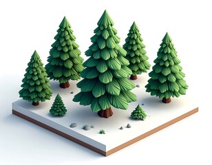Low-poly Christmas trees on a snowy square