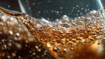 Macro Close Up of Champagne Bubbles Rising in a Glass