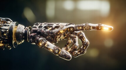 Close-up of a metallic robot hand