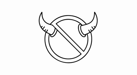 Obraz premium Simple forbidden horns drawing, an illustration of a ban sign with devil horns, a forbidden horns symbol. Ban sign features a devilish twist, showcasing a symbolic forbidden horns representation.