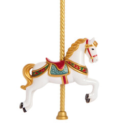 Flat Realistic Toy Carousel Horse Christmas Ornament with Golden Pole Transparent Background