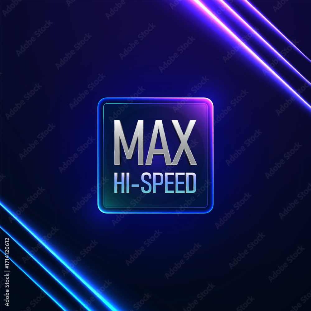 Poster max high speed processor icon with glowing neon lines