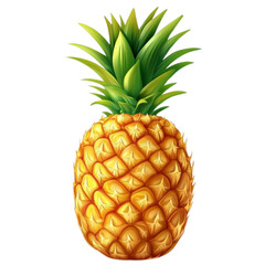 Whole Ripe Pineapple with Green Leaves on White Background Ai Generated