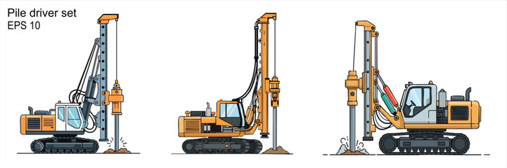 Pile Driver Illustration Collection Heavy Construction Equipment Designs