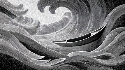 Small boat amidst powerful waves