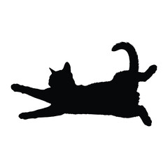 Black Cat in Silhouette: A sleek silhouette of a playful cat, captured mid-leap with a graceful arc, stretches across the frame. Demonstrating its feline elegance.