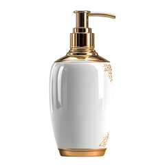 Obraz premium Elegant gold and white soap dispenser isolated on transparent background