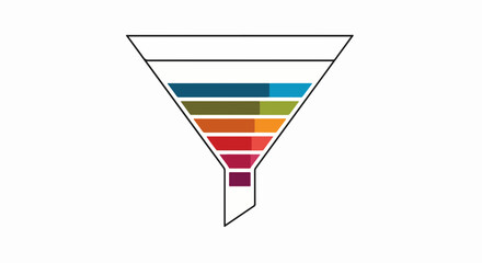 Funnel illustration featuring segments in vibrant hues on plain backdrop. Funnel design embodies stages of process, steps of system and phases of workflow.