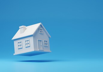 Obraz premium White house model floating on blue background showcasing minimalist architecture and home ownership dreams with a creative property market concept