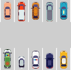 Flat Illustration of Cars in Parking Lot Top View