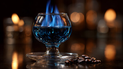 flaming sambuca in glass