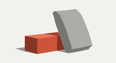 Construction brick, clay brick, and paving brick on plain background illustrates materials science. Construction brick and clay brick are essential elements for building infrastructure,
