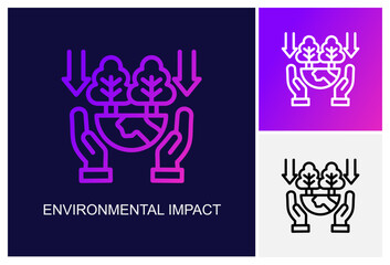 Environmental Impact Icon.Style Is A Line Graphic Symbol In Black, Gradient, White Color Variants