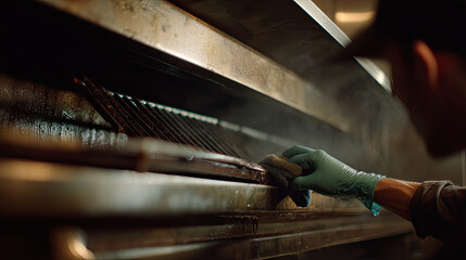 Professional Cleaning Restaurant Kitchen Hood to Remove Stubborn Grease Deposits