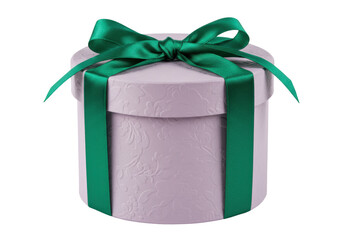 Isolated pastel pink present with green ribbon tied in a bow for a special occasion