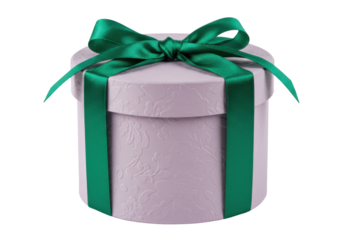Isolated pastel pink present with green ribbon tied in a bow for a special occasion