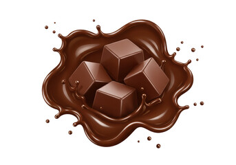 Isolated chocolate splash, cubes, delicious dessert treat, liquid, food and drink photography