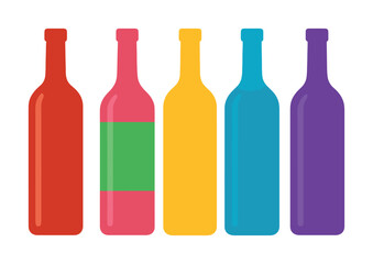Colorful wine bottles in a minimalist design on white background