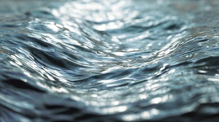 Gleaming water surface ripples with gentle waves, reflecting sunlight in a close-up