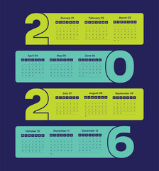 2026 New Year Annual Calendar Design Template Week Starts on Sunday