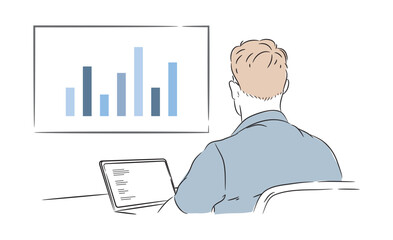 Vector Audience Engaged in Presentation with Bar Graph on Screen