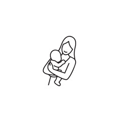 Black and white line art of a beautiful mother lovingly embracing her baby minimalist tender illustration