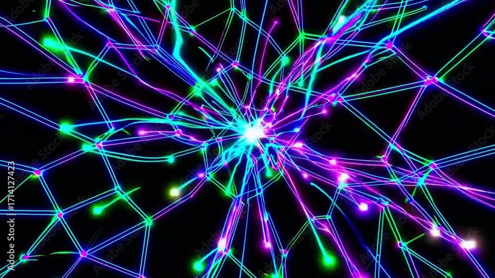 Poster abstract network of vibrant energy: dynamic and futuristic, a network of luminous lines weaves acros