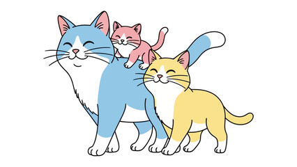 Family Cat: A heartwarming illustration depicts a close-knit cat family, each with unique colors and expressions of love and unity. They represent the warmth of a family.